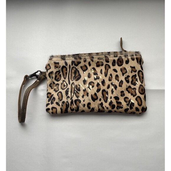 Myra Bag Wristlet Clutch Cheetah Print Leather Date Night Upcycle Purse Travel - Picture 1 of 5